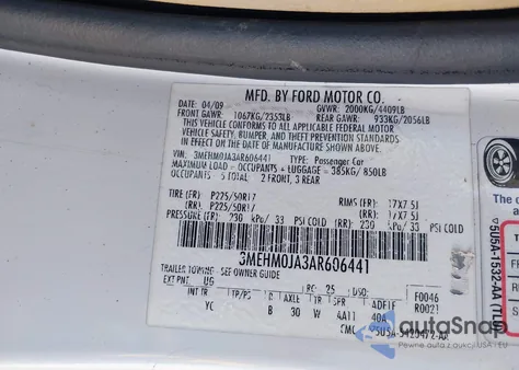 2010 Mercury Milan Premier из США, поврежденный, VIN 3MEHM0JA3AR606441